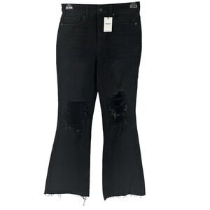 High Rise Distressed Flare Crop Jeans Black Denim Womens Size 30 Forever 21 NEW